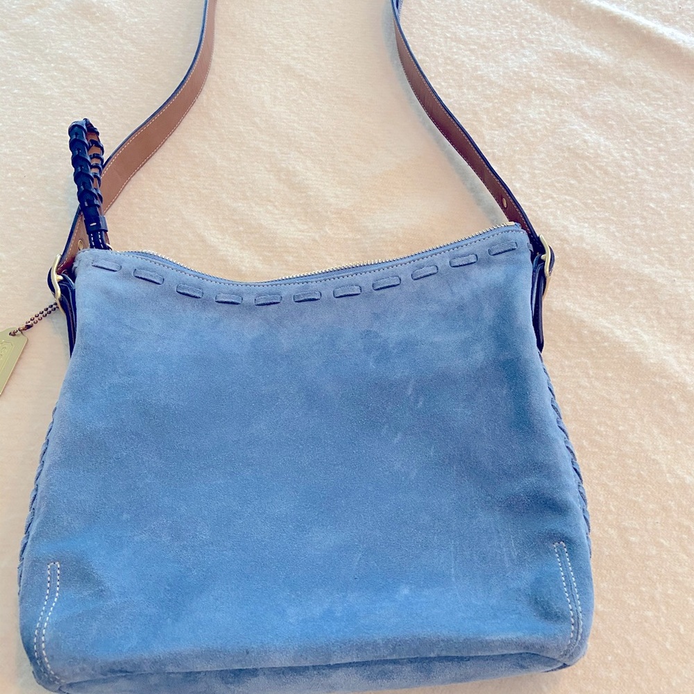 Blue Suede Coach Shoulder Bag